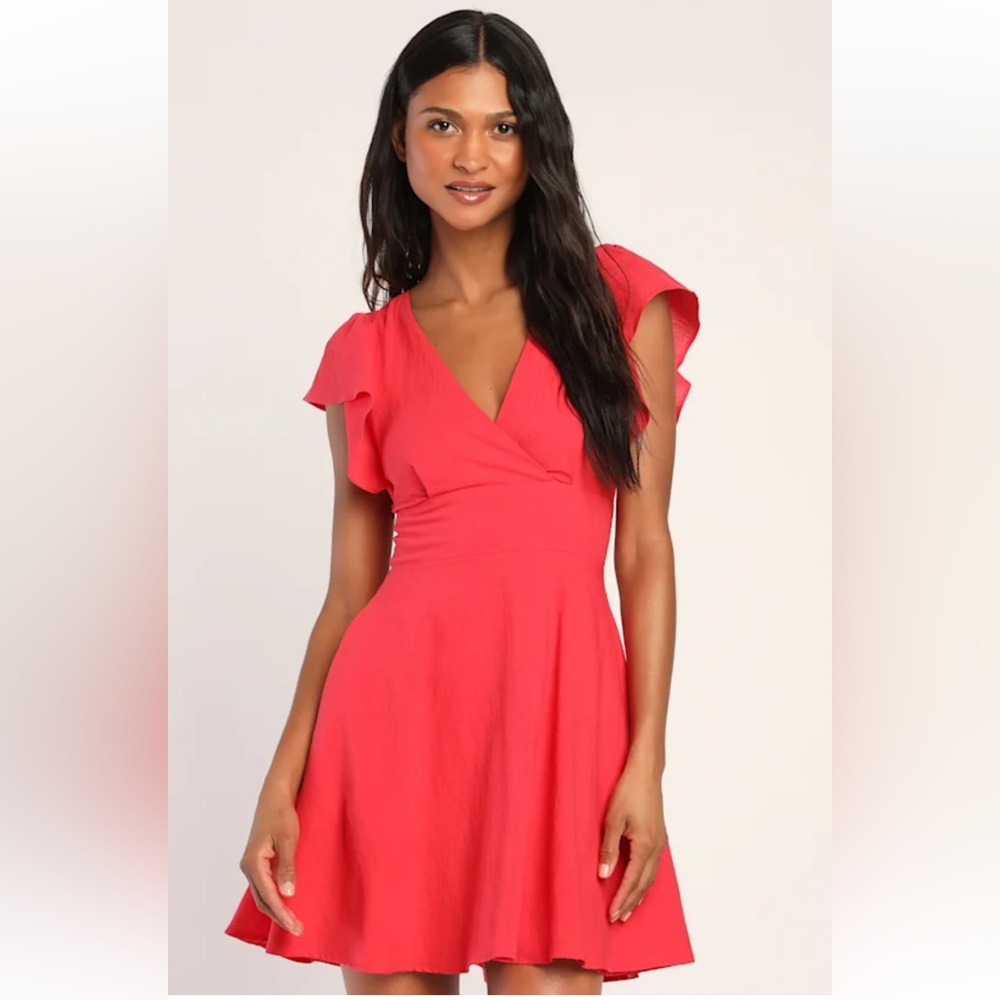Lulu's Sweeten Me Up Red Flutter Sleeve Mini Dress With Pockets